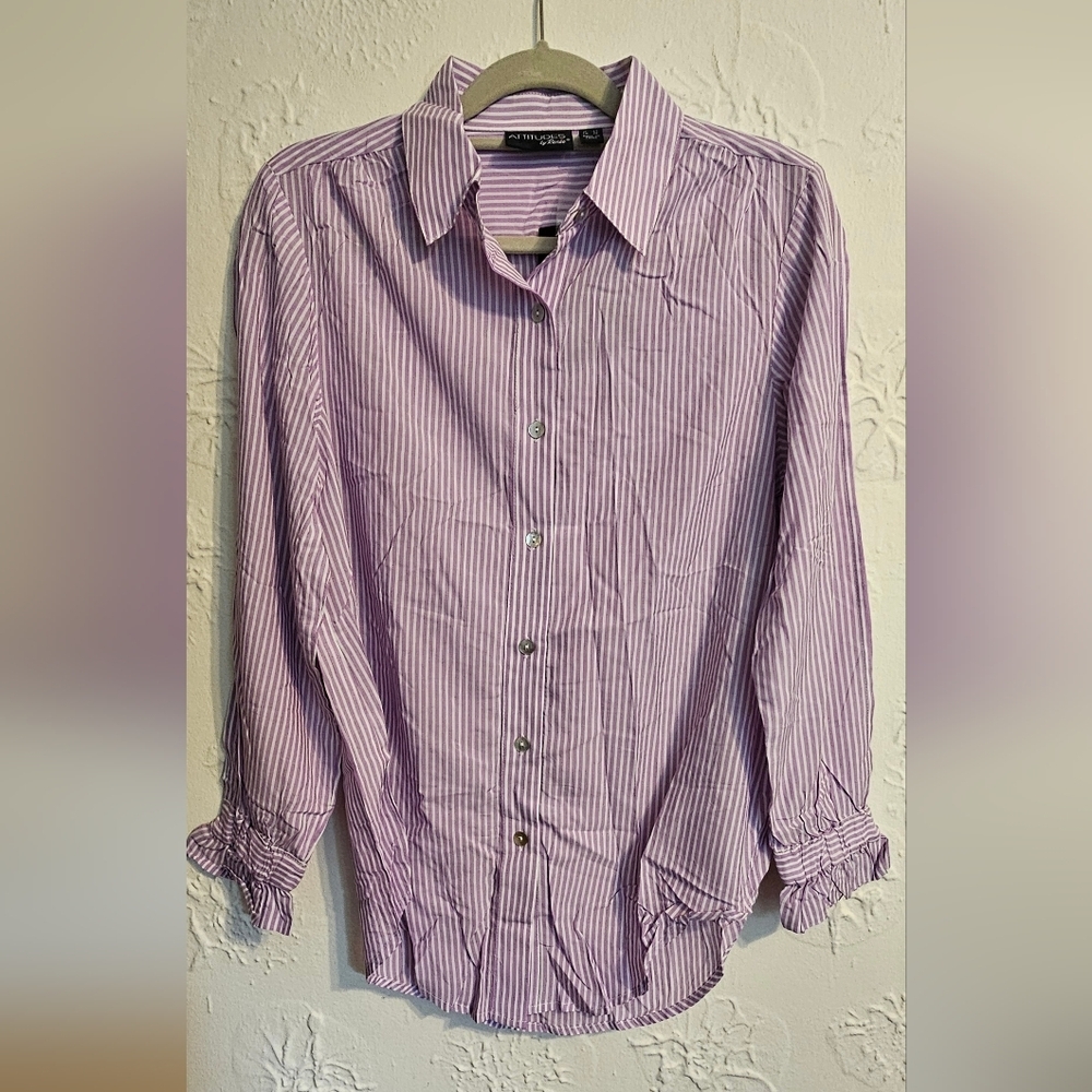 Women’s Size 4 Attitudes by Renee Lavender Striped Button Down Peekaboo Arms NWT